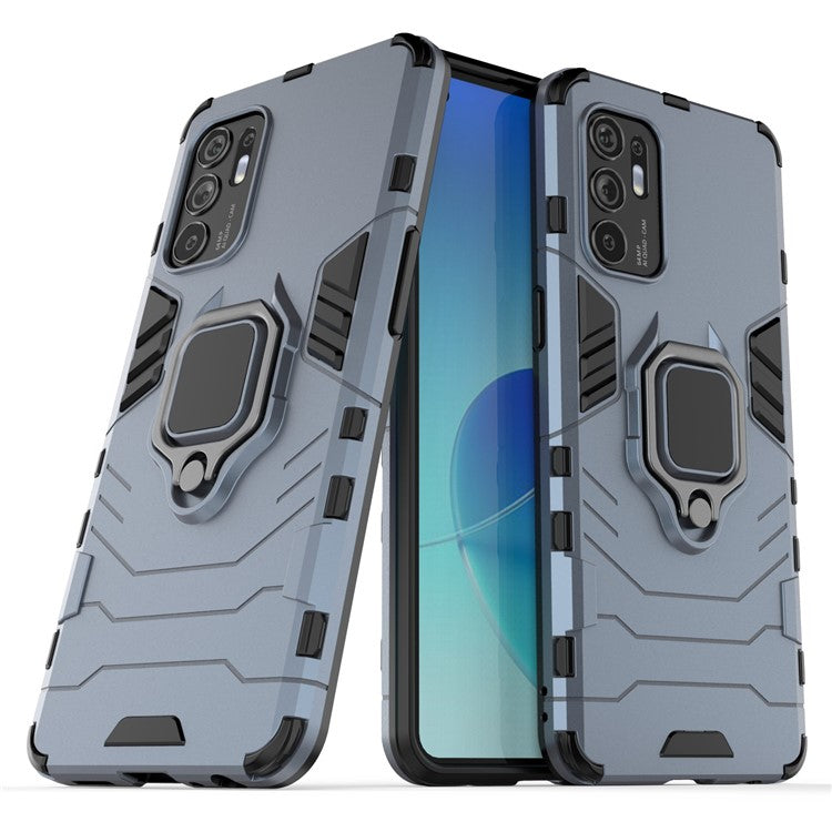 Shockproof Protection Soft TPU Bumper + Hard PC Back Case with Kickstand for Oppo Reno6 4G - Blue