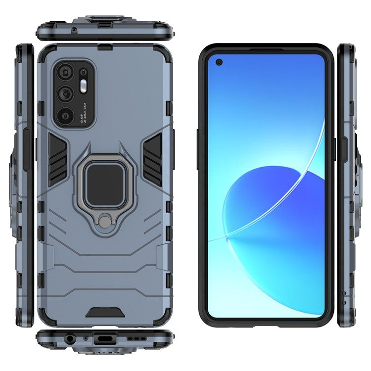 Shockproof Protection Soft TPU Bumper + Hard PC Back Case with Kickstand for Oppo Reno6 4G - Blue