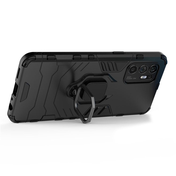 Shockproof Protection Soft TPU Bumper + Hard PC Back Case with Ring Kickstand for Oppo Reno6 4G - Black