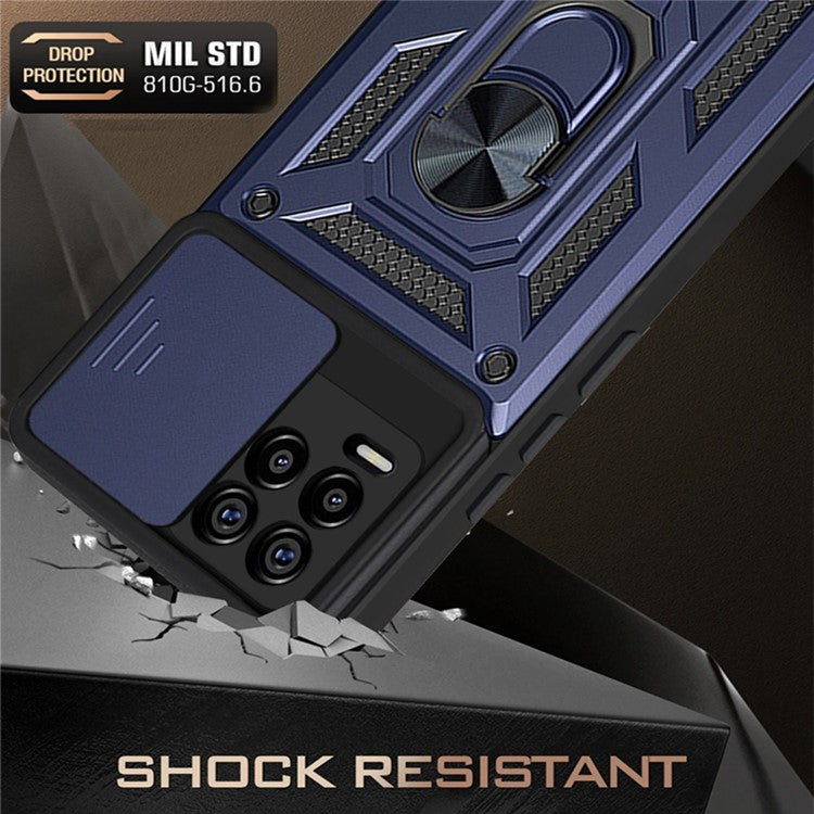 Kickstand PC + TPU Shockproof Impact-Resistant Cover with Slide Lens Protection for Realme 8 / 8 Pro - Blue