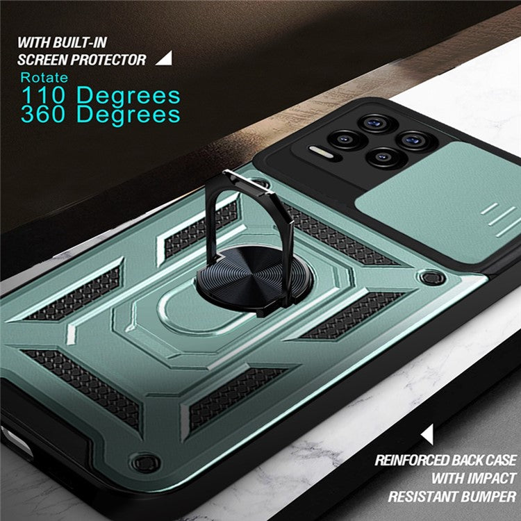 Kickstand PC + TPU Shockproof Impact-Resistant Cover with Slide Lens Protection for Realme 8 / 8 Pro - Green