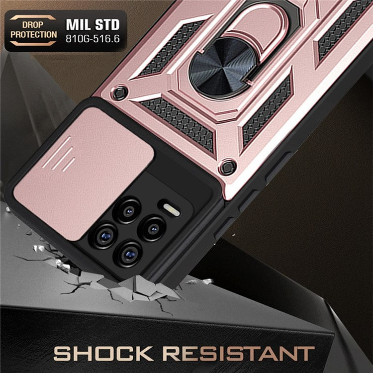 Kickstand PC + TPU Shockproof Impact-Resistant Cover with Slide Lens Protection for Realme 8 / 8 Pro - Rose Gold