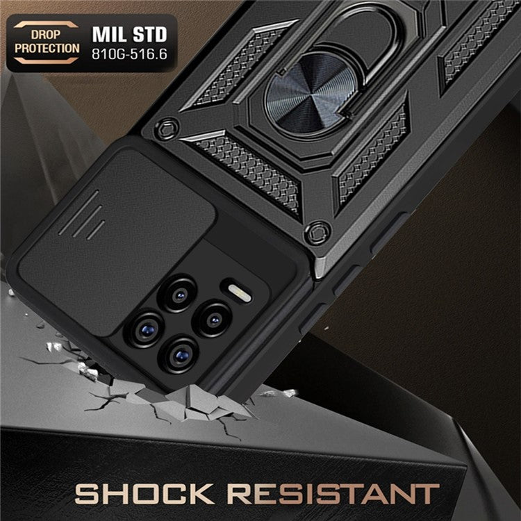 Kickstand PC + TPU Shockproof Impact-Resistant Cover with Slide Lens Protection for Realme 8 / 8 Pro - Red