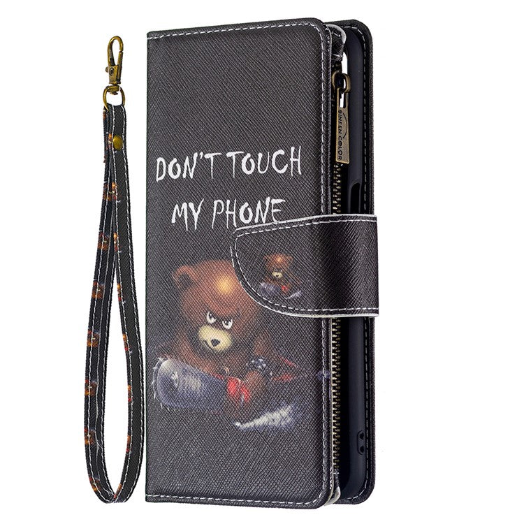 Pattern Printing PU Leather Wallet Shockproof Flip Cover Zipper Pocket Case with Stand and Strap for Oppo A16/A16s/A54s - Bear