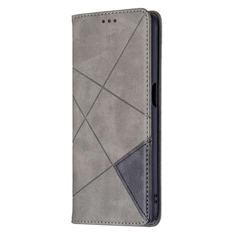 Magnetic Closure Card Holder Vintage Rhombus-Like Imprinting Drop-proof Leather Stand Protective Case for Oppo A16 / A16s / A54s - Grey