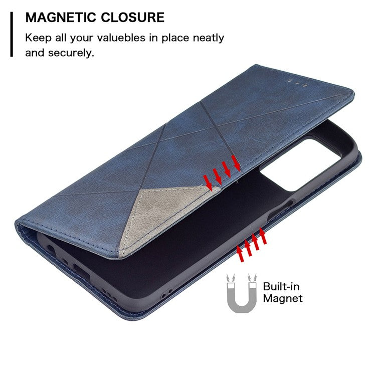 Magnetic Closure Card Holder Vintage Rhombus-Like Imprinting Drop-proof Leather Stand Protective Case for Oppo A16 / A16s / A54s - Blue