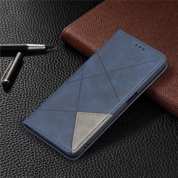 Magnetic Closure Card Holder Vintage Rhombus-Like Imprinting Drop-proof Leather Stand Protective Case for Oppo A16 / A16s / A54s - Blue