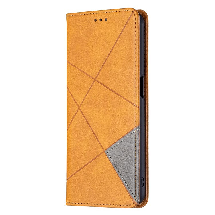 Magnetic Closure Card Holder Vintage Rhombus-Like Imprinting Drop-proof Leather Stand Protective Case for Oppo A16 / A16s / A54s - Yellow