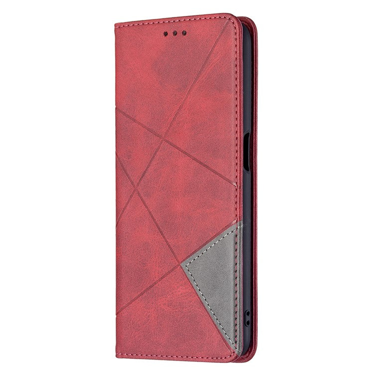 Magnetic Closure Card Holder Vintage Rhombus-Like Imprinting Drop-proof Leather Stand Protective Case for Oppo A16 / A16s / A54s - Red