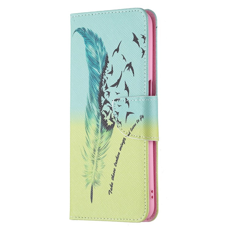 Pattern Printing Premium PU Leather Wallet Stand Flip Protective Cover with Magnetic Closure for Oppo A16/A16s/A54s - Feather and Birds