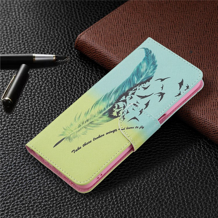 Pattern Printing Premium PU Leather Wallet Stand Flip Protective Cover with Magnetic Closure for Oppo A16/A16s/A54s - Feather and Birds
