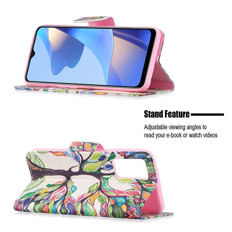 Pattern Printing Premium PU Leather Wallet Stand Flip Protective Cover with Magnetic Closure for Oppo A16/A16s/A54s - Life Tree