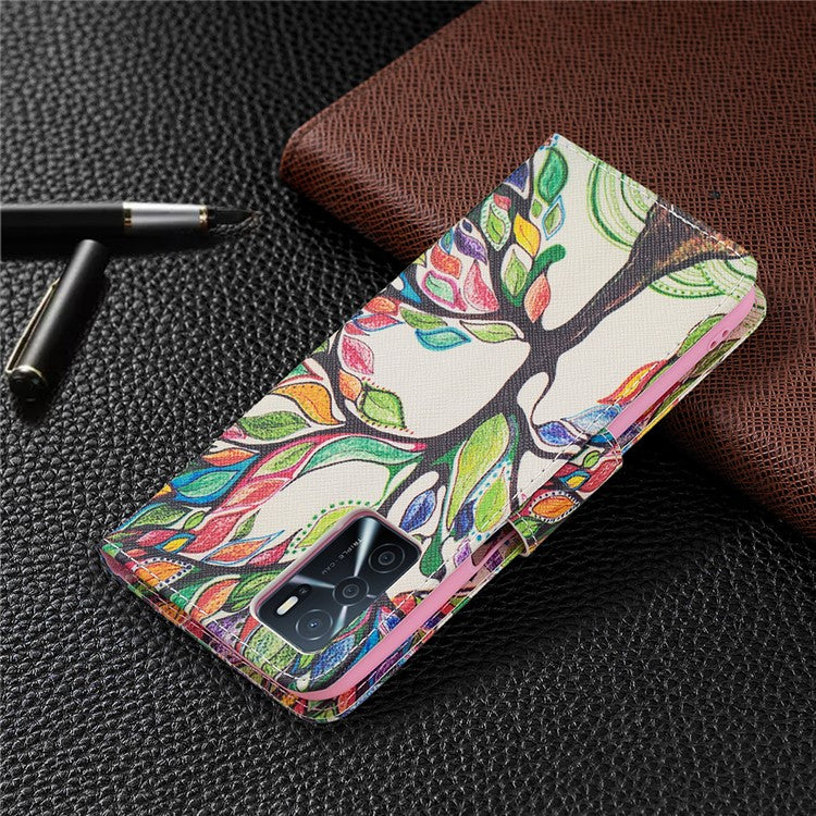 Pattern Printing Premium PU Leather Wallet Stand Flip Protective Cover with Magnetic Closure for Oppo A16/A16s/A54s - Life Tree