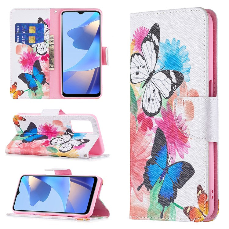 Pattern Printing Premium PU Leather Wallet Stand Flip Protective Cover with Magnetic Closure for Oppo A16/A16s/A54s - Two Butterflies