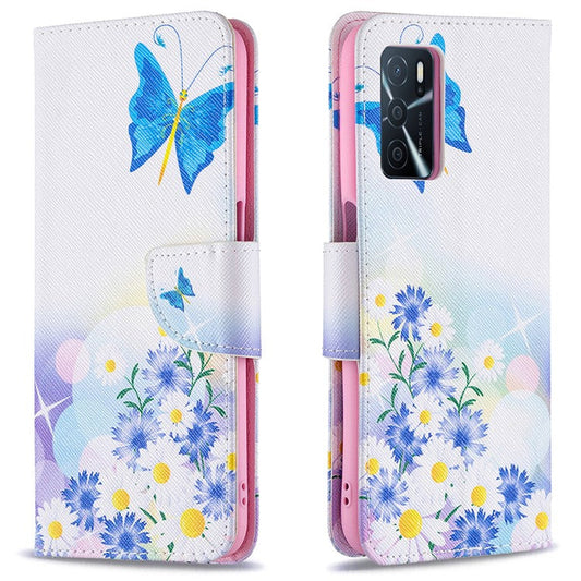 Pattern Printing Premium PU Leather Wallet Stand Flip Protective Cover with Magnetic Closure for Oppo A16/A16s/A54s - Butterflies and Flowers