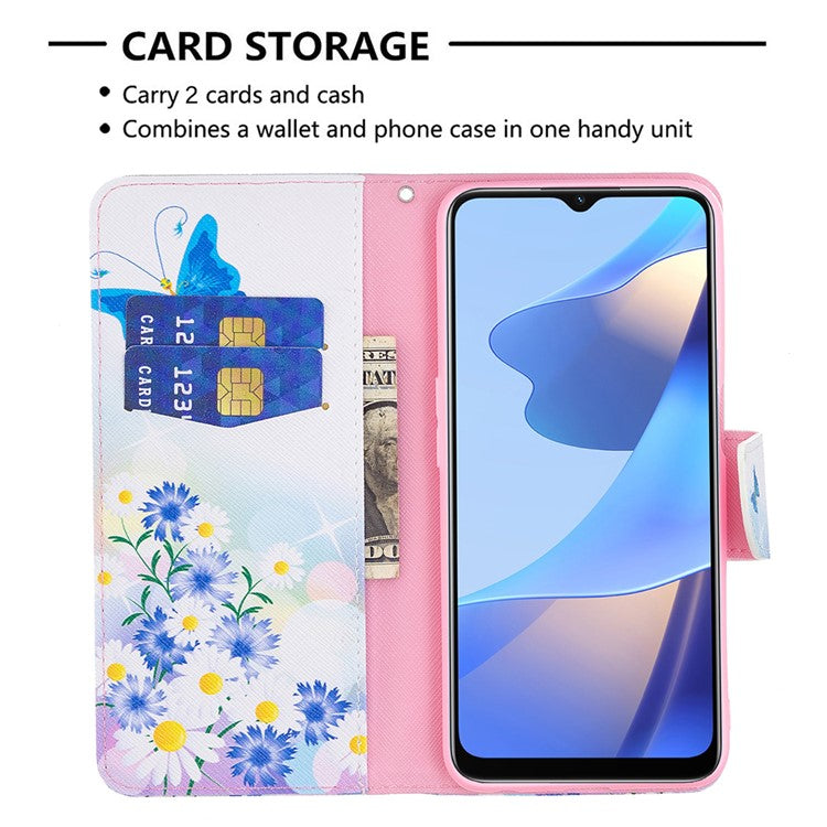 Pattern Printing Premium PU Leather Wallet Stand Flip Protective Cover with Magnetic Closure for Oppo A16/A16s/A54s - Butterflies and Flowers