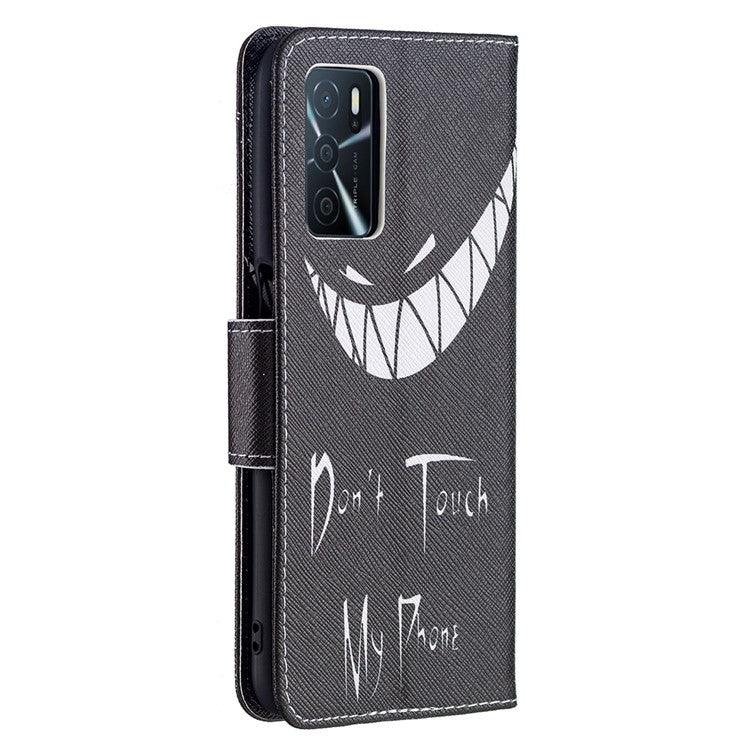 Pattern Printing Premium PU Leather Wallet Stand Flip Protective Cover with Magnetic Closure for Oppo A16/A16s/A54s - Don't Touch My Phone