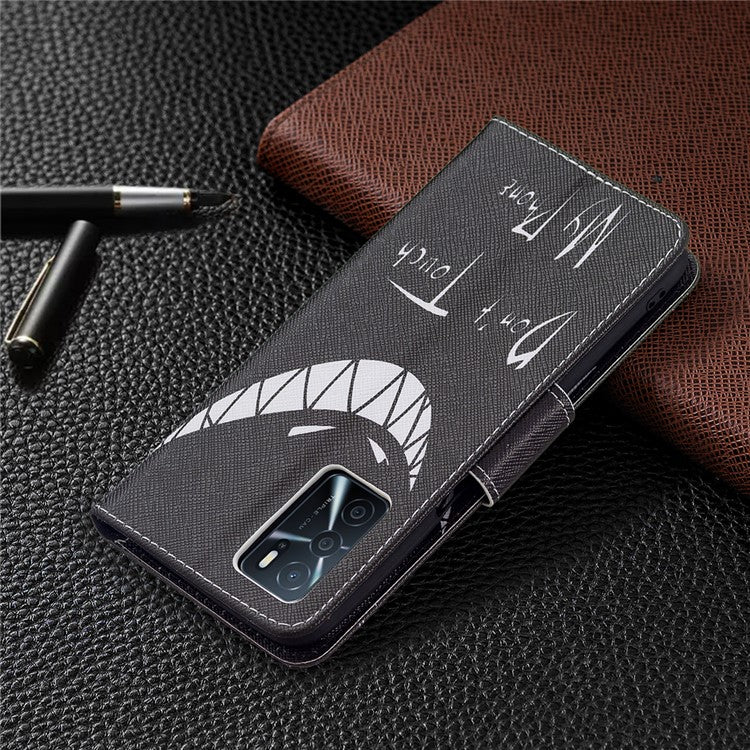 Pattern Printing Premium PU Leather Wallet Stand Flip Protective Cover with Magnetic Closure for Oppo A16/A16s/A54s - Don't Touch My Phone