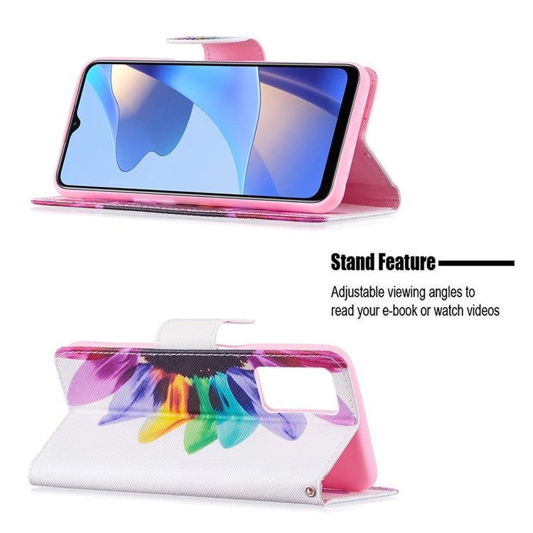 Pattern Printing Premium PU Leather Wallet Stand Flip Protective Cover with Magnetic Closure for Oppo A16/A16s/A54s - Sunflower