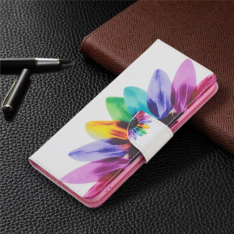 Pattern Printing Premium PU Leather Wallet Stand Flip Protective Cover with Magnetic Closure for Oppo A16/A16s/A54s - Sunflower