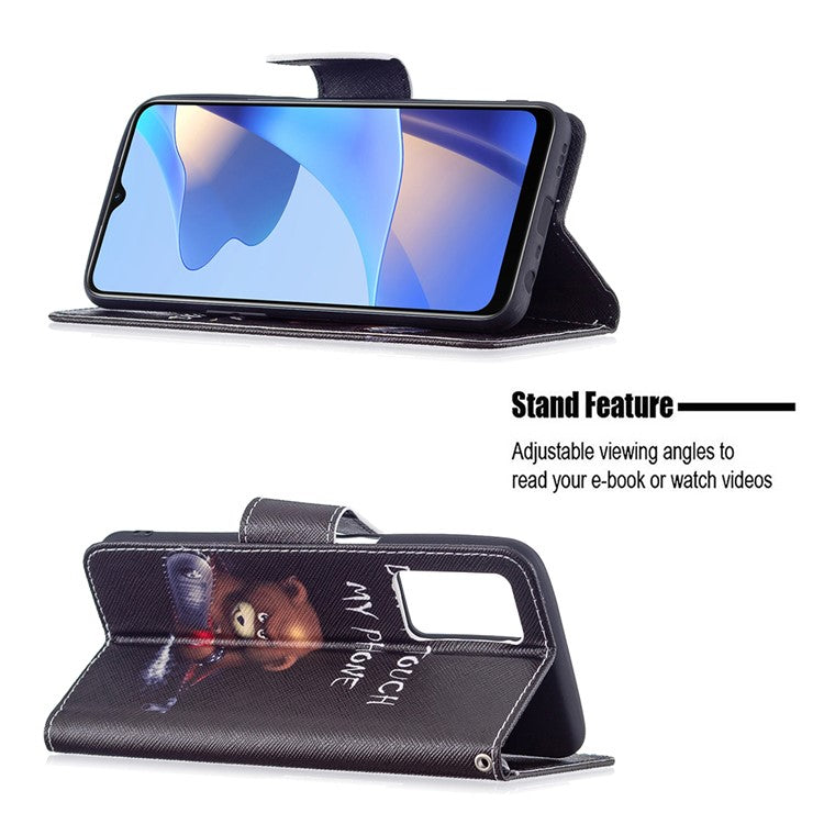Pattern Printing Premium PU Leather Wallet Stand Flip Protective Cover with Magnetic Closure for Oppo A16/A16s/A54s - Bear
