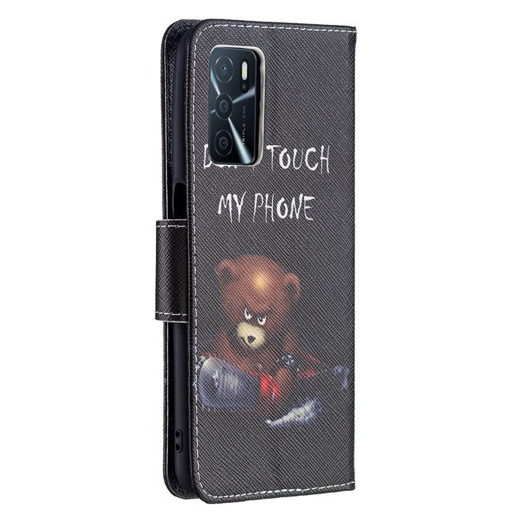 Pattern Printing Premium PU Leather Wallet Stand Flip Protective Cover with Magnetic Closure for Oppo A16/A16s/A54s - Bear