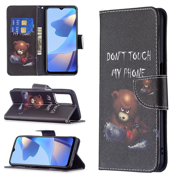 Pattern Printing Premium PU Leather Wallet Stand Flip Protective Cover with Magnetic Closure for Oppo A16/A16s/A54s - Bear