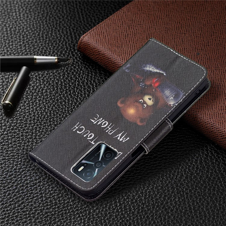 Pattern Printing Premium PU Leather Wallet Stand Flip Protective Cover with Magnetic Closure for Oppo A16/A16s/A54s - Bear