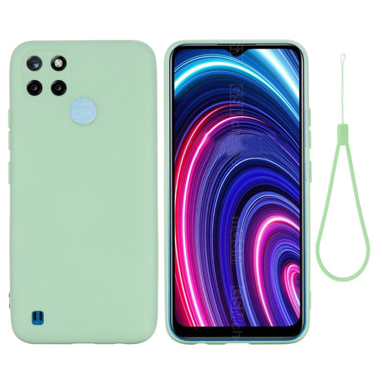 Soft Liquid Silicone Slim Protective Shockproof Case with Strap for Realme C21Y (Global Version) - Green