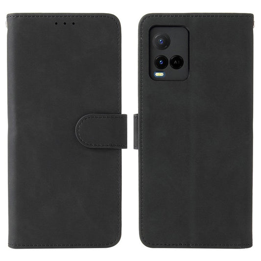 Stand Design Flip Phone Cover Skin-touch Wallet Magnetic Clasp Leather Case Phone Protective Cover for vivo Y21 / vivo Y33s - Black