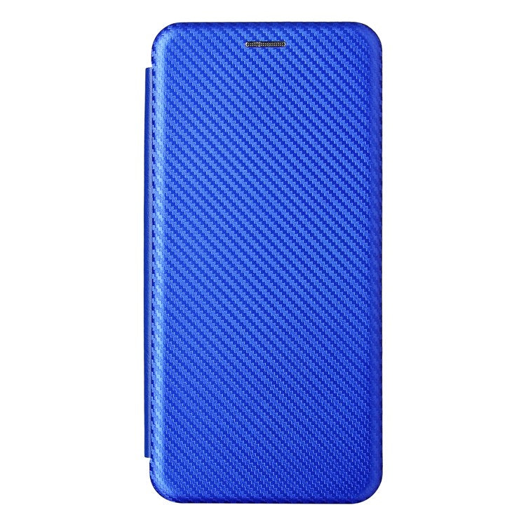 Carbon Fiber Texture Well-Protected Stylish Precise Cutout Auto-absorbed Leather Phone Case with Card Slot for vivo Y21/Y33s - Blue