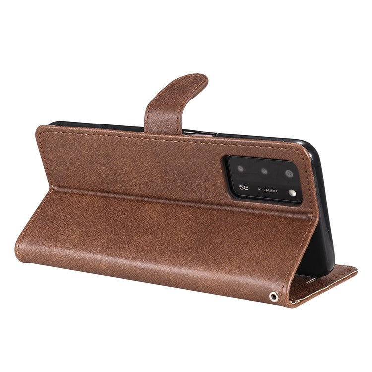 KT Leather Series-2 Shockproof Folio Flip PU Leather Wallet Case with Stand and Strap for Oppo A55 5G / A54 4G / A16 4G / Realme V11 5G - Brown