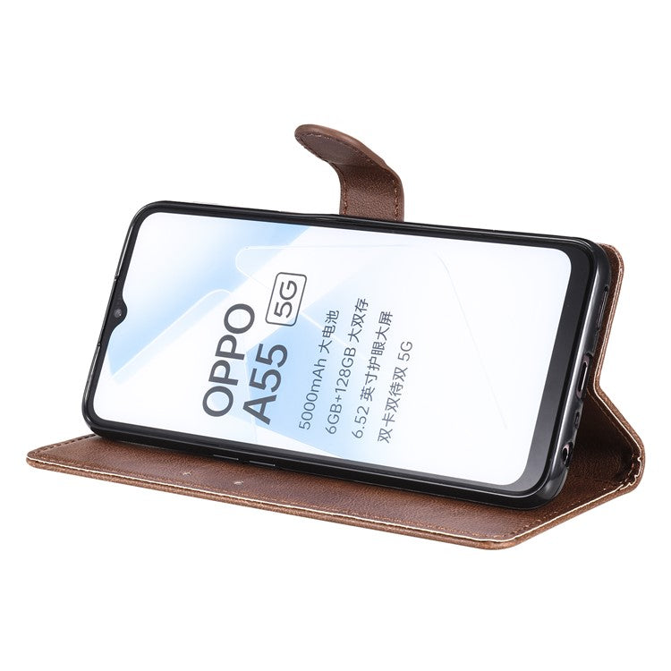 KT Leather Series-2 Shockproof Folio Flip PU Leather Wallet Case with Stand and Strap for Oppo A55 5G / A54 4G / A16 4G / Realme V11 5G - Brown