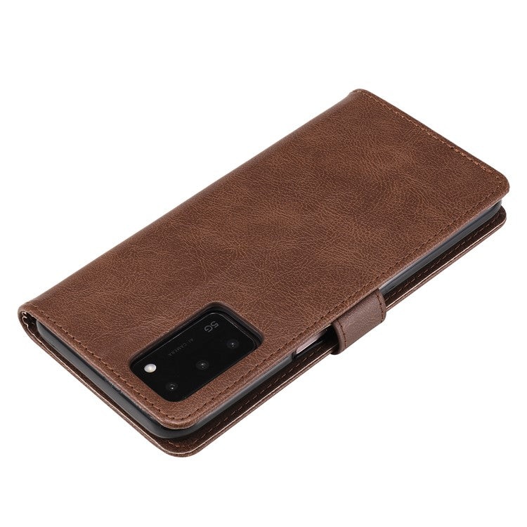 KT Leather Series-2 Shockproof Folio Flip PU Leather Wallet Case with Stand and Strap for Oppo A55 5G / A54 4G / A16 4G / Realme V11 5G - Brown