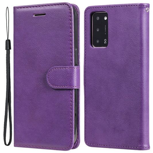 KT Leather Series-2 Shockproof Folio Flip PU Leather Wallet Case with Stand and Strap for Oppo A55 5G / A54 4G / A16 4G / Realme V11 5G - Purple