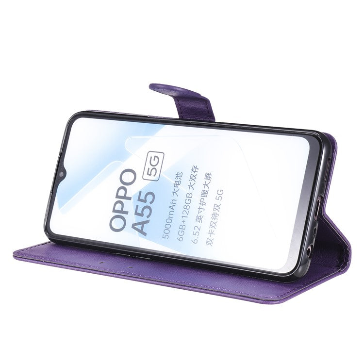 KT Leather Series-2 Shockproof Folio Flip PU Leather Wallet Case with Stand and Strap for Oppo A55 5G / A54 4G / A16 4G / Realme V11 5G - Purple