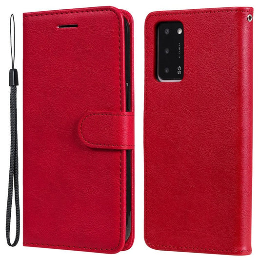 KT Leather Series-2 Shockproof Folio Flip PU Leather Wallet Case with Stand and Strap for Oppo A55 5G / A54 4G / A16 4G / Realme V11 5G - Red