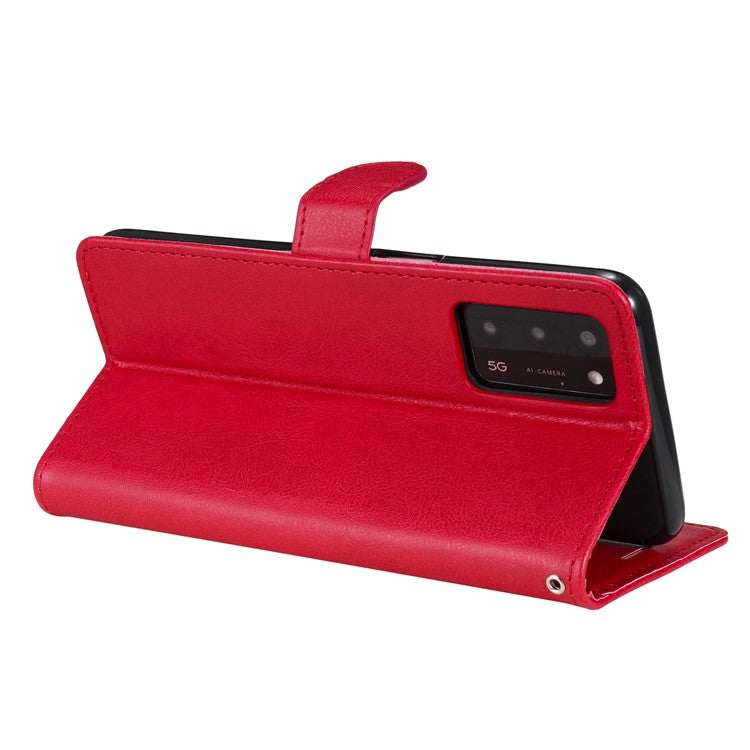 KT Leather Series-2 Shockproof Folio Flip PU Leather Wallet Case with Stand and Strap for Oppo A55 5G / A54 4G / A16 4G / Realme V11 5G - Red