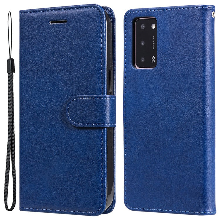 KT Leather Series-2 Shockproof Folio Flip PU Leather Wallet Case with Stand and Strap for Oppo A55 5G / A54 4G / A16 4G / Realme V11 5G - Blue