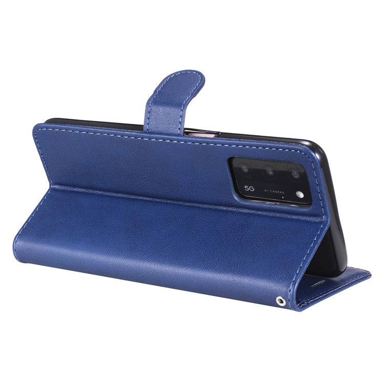 KT Leather Series-2 Shockproof Folio Flip PU Leather Wallet Case with Stand and Strap for Oppo A55 5G / A54 4G / A16 4G / Realme V11 5G - Blue