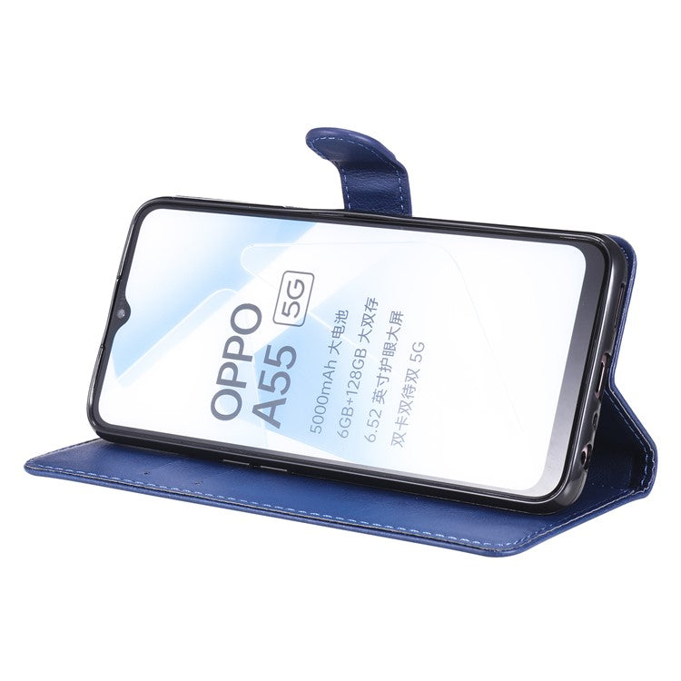 KT Leather Series-2 Shockproof Folio Flip PU Leather Wallet Case with Stand and Strap for Oppo A55 5G / A54 4G / A16 4G / Realme V11 5G - Blue