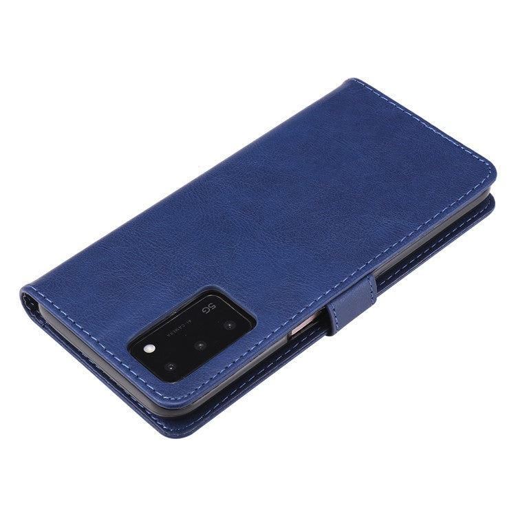 KT Leather Series-2 Shockproof Folio Flip PU Leather Wallet Case with Stand and Strap for Oppo A55 5G / A54 4G / A16 4G / Realme V11 5G - Blue