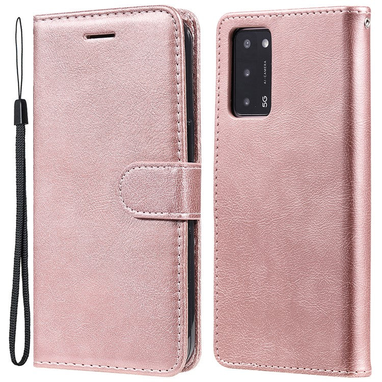 KT Leather Series-2 Shockproof Folio Flip PU Leather Wallet Case with Stand and Strap for Oppo A55 5G / A54 4G / A16 4G / Realme V11 5G - Rose Gold