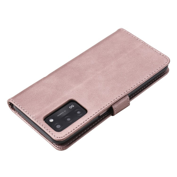 KT Leather Series-2 Shockproof Folio Flip PU Leather Wallet Case with Stand and Strap for Oppo A55 5G / A54 4G / A16 4G / Realme V11 5G - Rose Gold