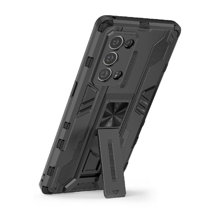 Kickstand Design Hard PC Back + Soft TPU Bumper Bumper Drop Proof Protective Case for Oppo Reno6 Pro+ 5G - Black