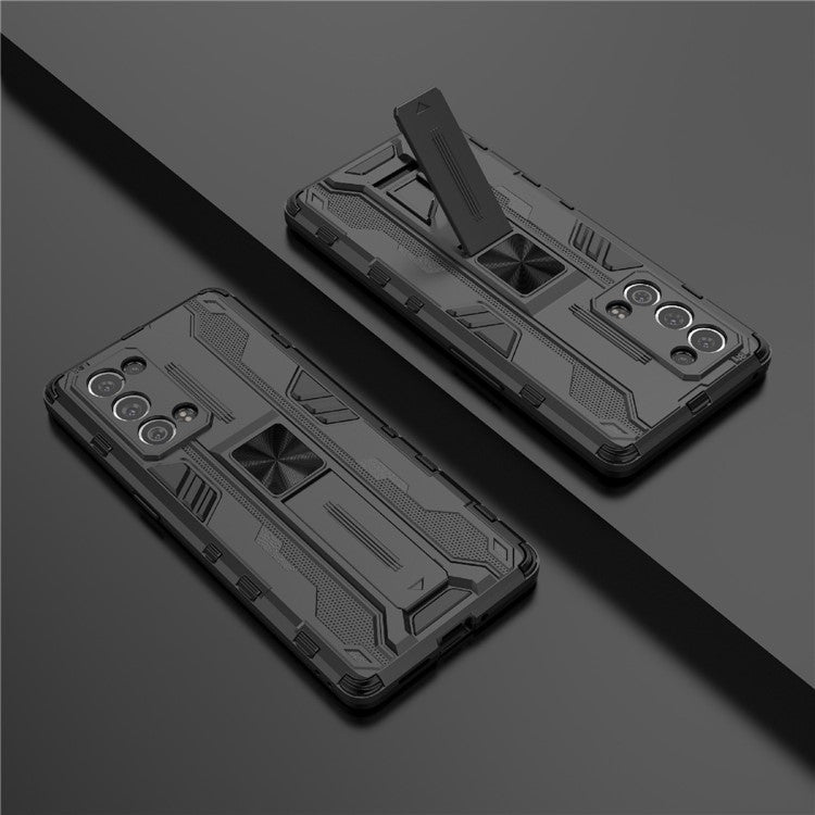 Kickstand Design Hard PC Back + Soft TPU Bumper Bumper Drop Proof Protective Case for Oppo Reno6 Pro+ 5G - Black
