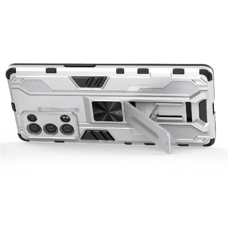 Kickstand Design Hard PC Back + Soft TPU Bumper Bumper Drop Proof Protective Case for Oppo Reno6 Pro+ 5G - Silver
