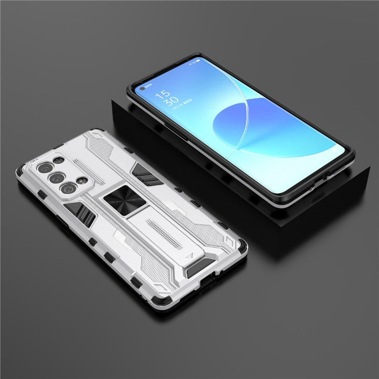 Kickstand Design Hard PC Back + Soft TPU Bumper Bumper Drop Proof Protective Case for Oppo Reno6 Pro+ 5G - Silver