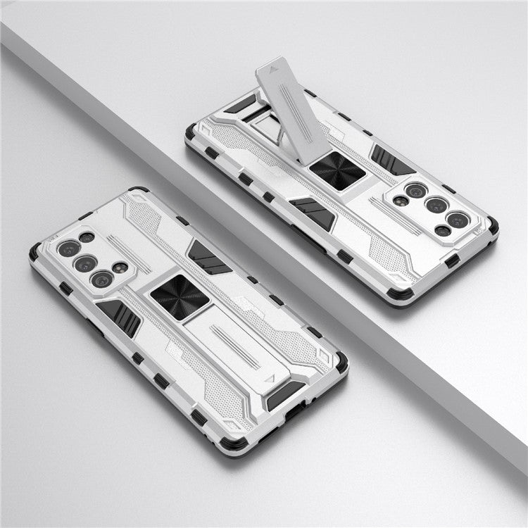 Kickstand Design Hard PC Back + Soft TPU Bumper Bumper Drop Proof Protective Case for Oppo Reno6 Pro+ 5G - Silver