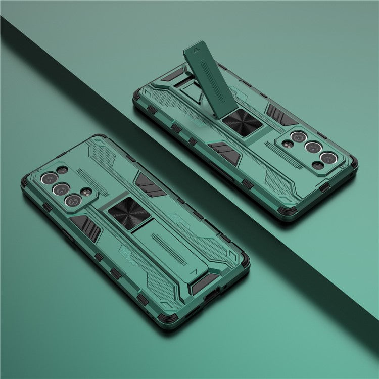 Kickstand Design Hard PC Back + Soft TPU Bumper Bumper Drop Proof Protective Case for Oppo Reno6 Pro+ 5G - Green